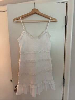 White Ruffle Smocked Spaghetti Strap Dress